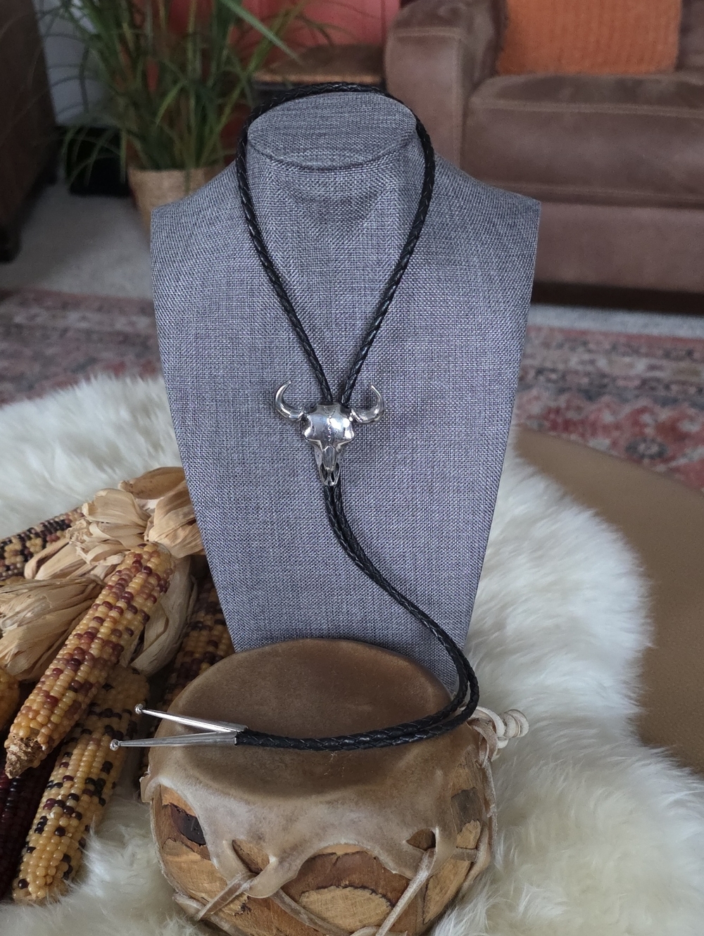 Fabulous Native American Navajo Sterling Longhorn Cow Skull Bolo 🩶🐂♥️🎁